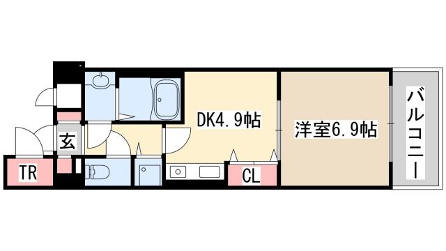 プレサンス神戸三宮(1DK/5階)の間取り写真