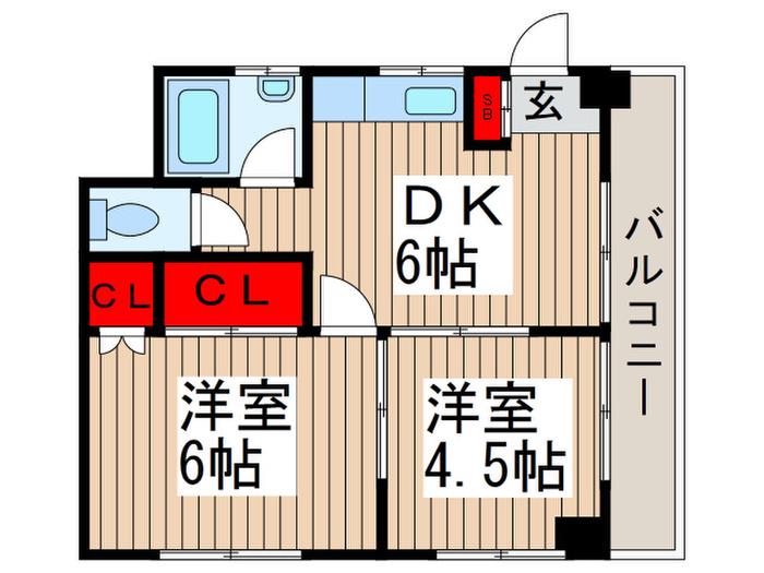 サンライトハイツ2(2DK/3階)の間取り写真