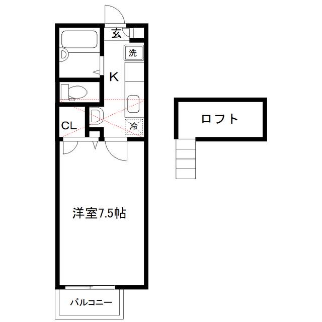 ロングラン千代田町B(1K/1階)の間取り写真