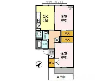 シティーハウス ウエハラ F棟(2DK/1階)の間取り写真