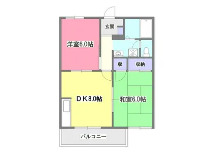 シャモニー小山C(2DK/1階)の間取り写真