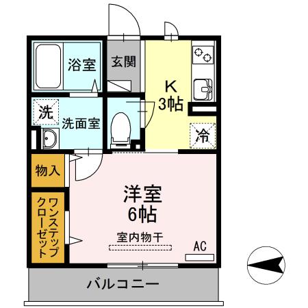 グランフィールズⅢ(1K/2階)の間取り写真
