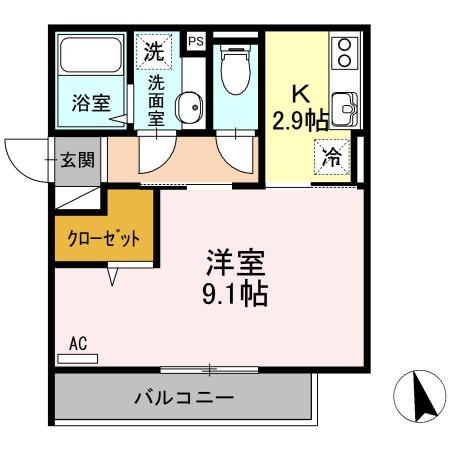 エクセレージュ山の田(1K/2階)の間取り写真