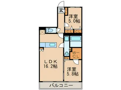 プレア貴船(2LDK/2階)の間取り写真