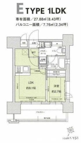 ドゥーエ赤坂(1LDK/7階)の間取り写真
