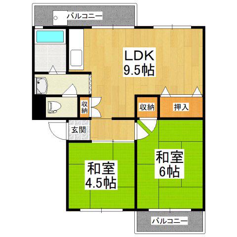 狭山遊園ハイツ5号棟(2LDK/5階)の間取り写真