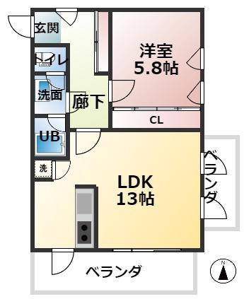 テラコッタI(1LDK/2階)の間取り写真