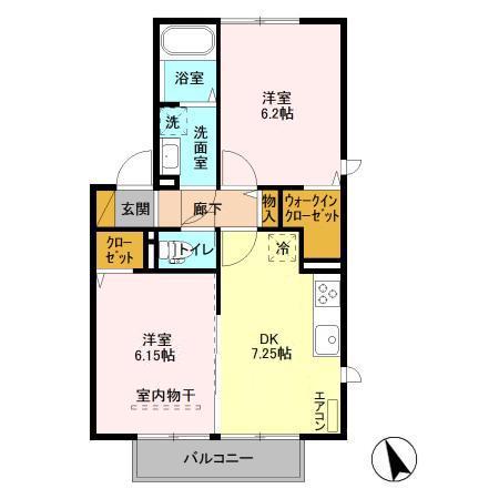 ルミエール瑞穂 参番館(2DK/2階)の間取り写真