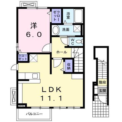 メリディオ葛原A(1LDK/2階)の間取り写真