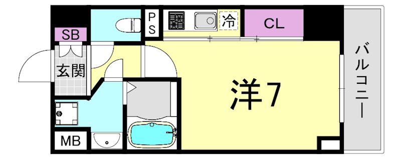 S-RESIDENCE 難波 VIALE(ワンルーム/3階)の間取り写真