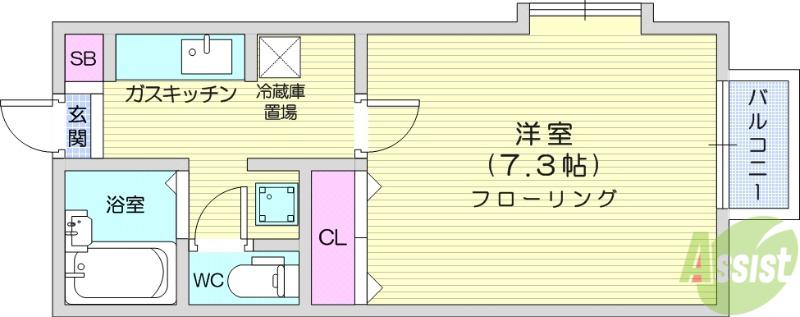 プルミエ(1K/1階)の間取り写真