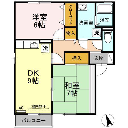 グランシャリオ A棟(2DK/2階)の間取り写真