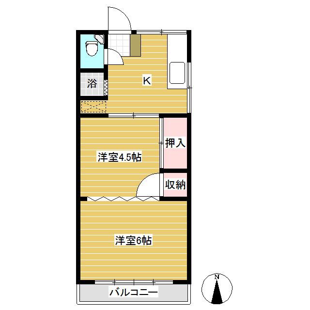 北大手荘(2K/2階)の間取り写真