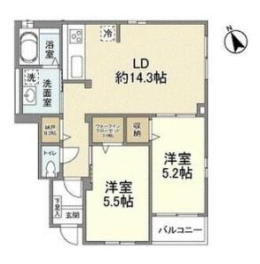 北桜塚レジデンス(2LDK/1階)の間取り写真