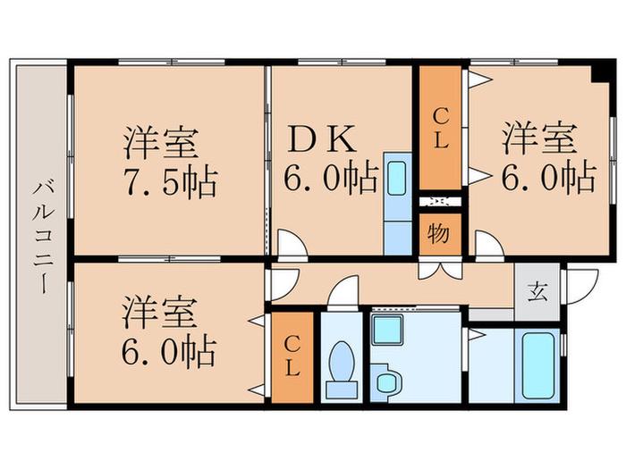 ウェルス守恒(3DK/8階)の間取り写真
