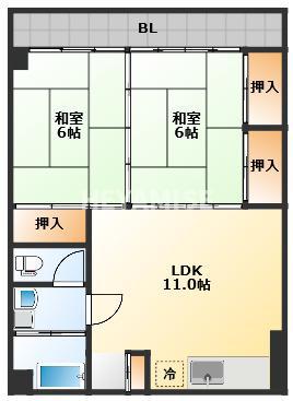 野口ビル(2LDK/4階)の間取り写真