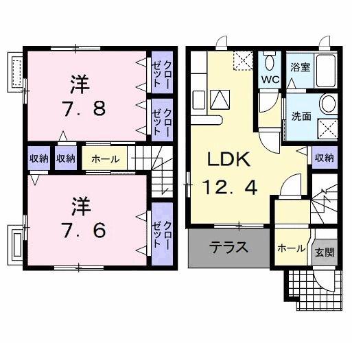 アミーゴ池尻E(2LDK/1階)の間取り写真