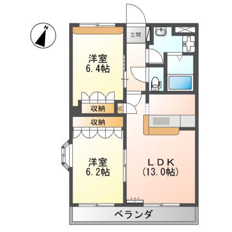 グレース・ヴィラ(2LDK/1階)の間取り写真
