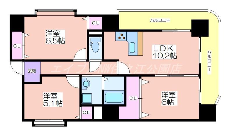 クリア・クレセント住之江(3LDK/10階)の間取り写真