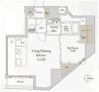 LOG入谷/ログ入谷(1LDK/12階)の間取り写真