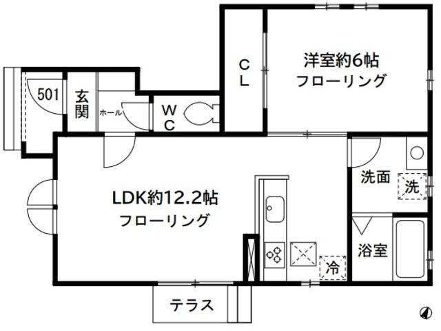 小田急線 経堂駅 徒歩10分 2階建 築10年(1LDK/1階)の間取り写真