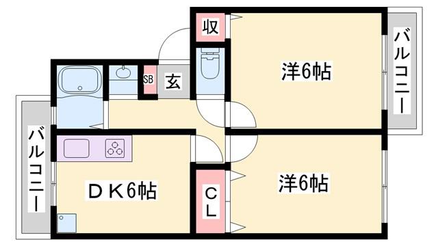 グリーンヒルズ土山(2DK/3階)の間取り写真