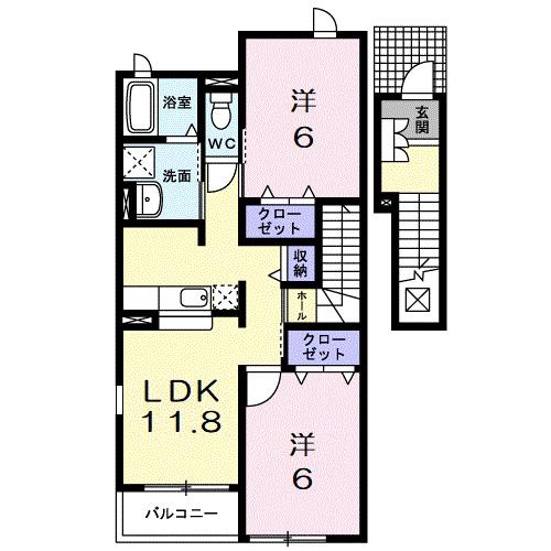 ソレイユ イズミI(2LDK/2階)の間取り写真