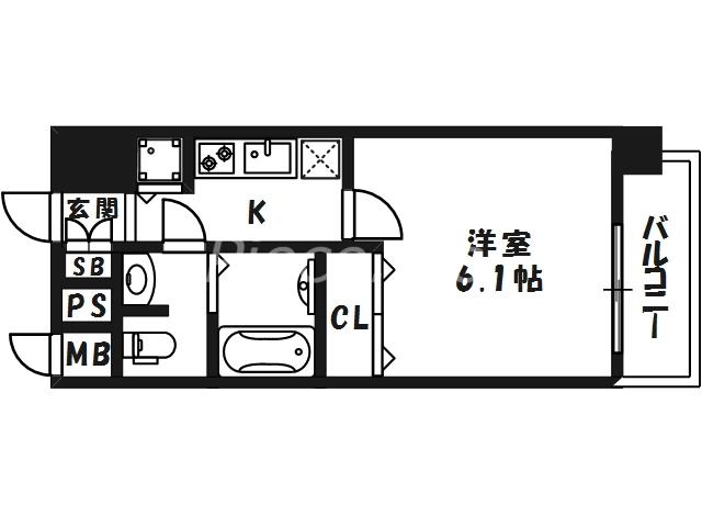 クリスタルグランツ東天満(1K/7階)の間取り写真