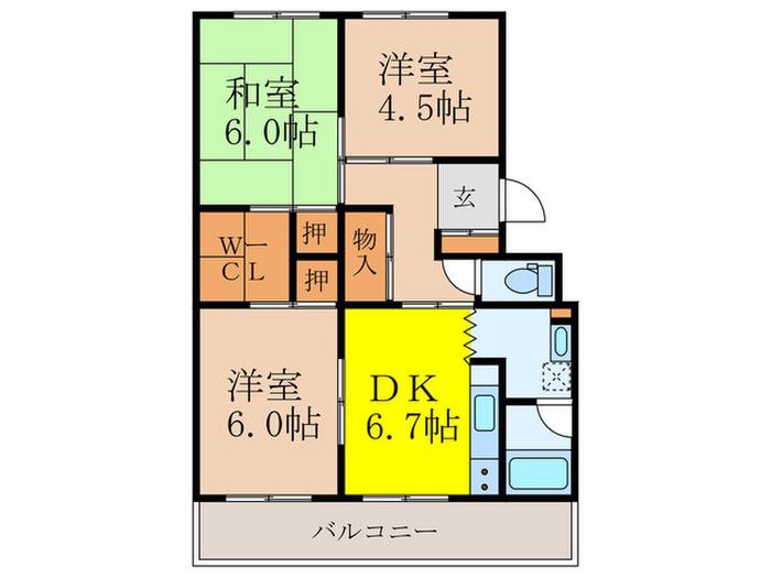 千里北町 A1(3DK/2階)の間取り写真