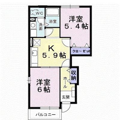 ポム・ド・テールB(2K/1階)の間取り写真