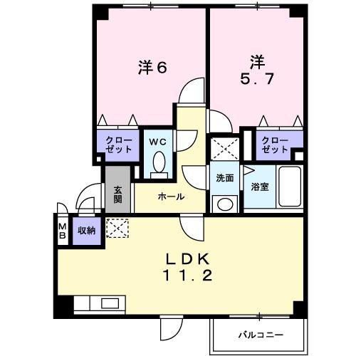 メゾン・ド・ポレール(2LDK/1階)の間取り写真
