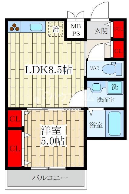 D.ALIVIO諸福(1LDK/1階)の間取り写真