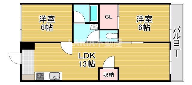 シャルマン桜宮(2LDK/6階)の間取り写真
