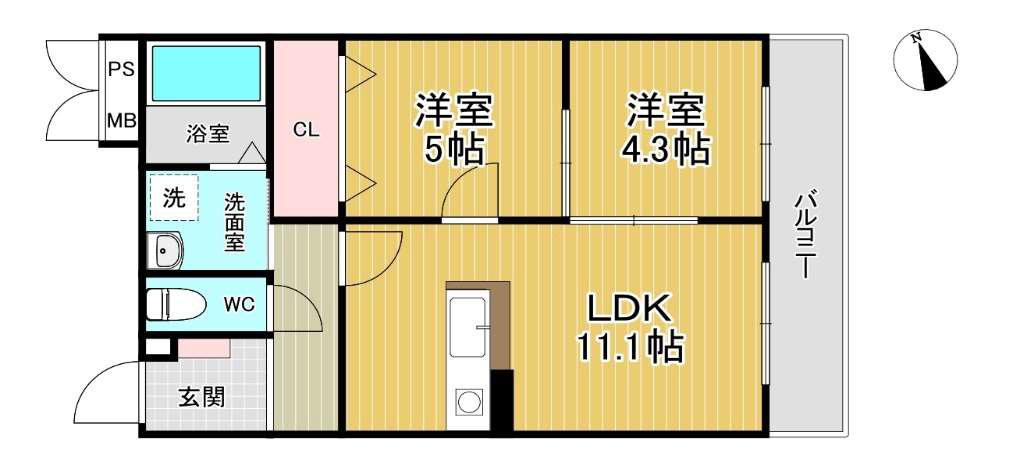 ＪＲ東海道本線 草津駅(滋賀) 徒歩22分 3階建 築2年(2LDK/1階)の間取り写真