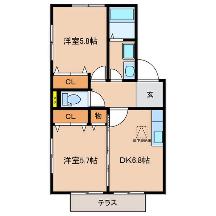ラフレシールA棟(2DK/1階)の間取り写真