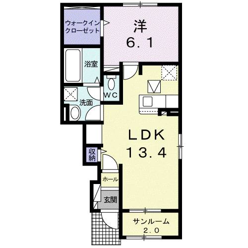 ウィステリアD DK(1LDK/1階)の間取り写真