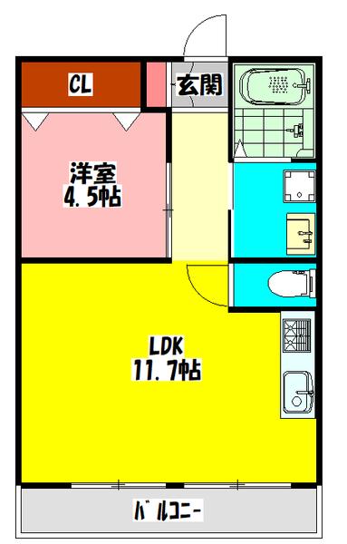 Kハイツ(1LDK/4階)の間取り写真