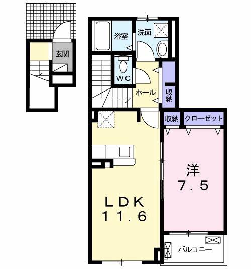 シャルマン A(1LDK/2階)の間取り写真