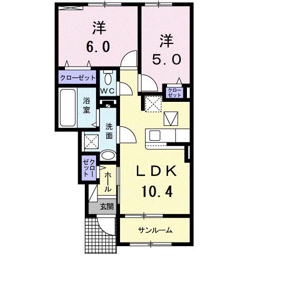 カメリアII(2LDK/1階)の間取り写真