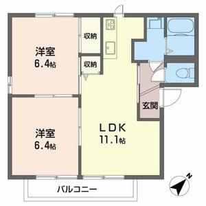 アイクスコートI・J I(2LDK/2階)の間取り写真