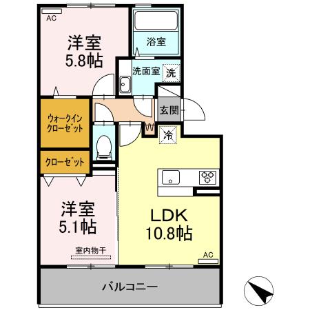 DーROOM まい新南部(2LDK/3階)の間取り写真