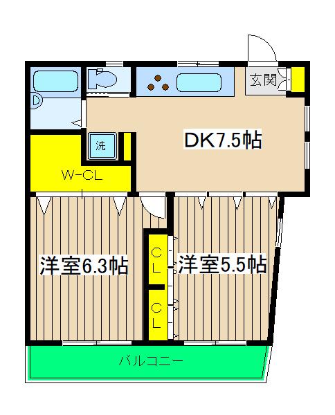 セラフィム横浜(2DK/1階)の間取り写真