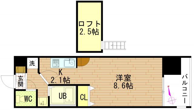 グラビスコート紙屋町(ワンルーム/5階)の間取り写真