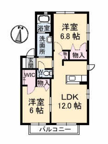 グランマスト府中本町B棟(2LDK/1階)の間取り写真
