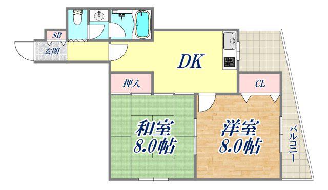 ホワイトハウス(2DK/3階)の間取り写真