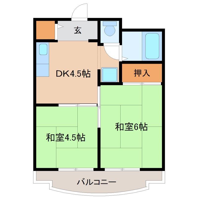 オークハイツ(2DK/2階)の間取り写真