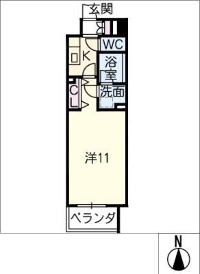 プランドール葵(1K/8階)の間取り写真