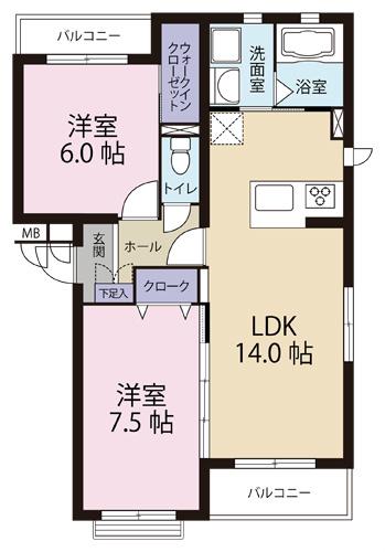 サンライズ(2LDK/2階)の間取り写真