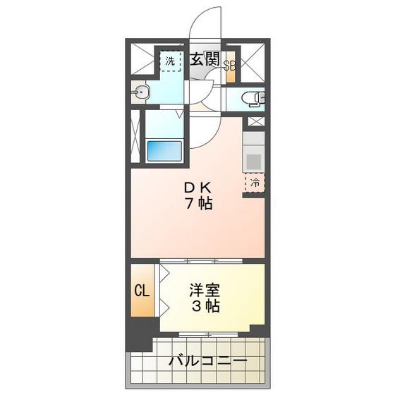 プレリス四日市ティエルナ(1DK/14階)の間取り写真