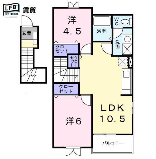 ボナールY A棟(2LDK/2階)の間取り写真